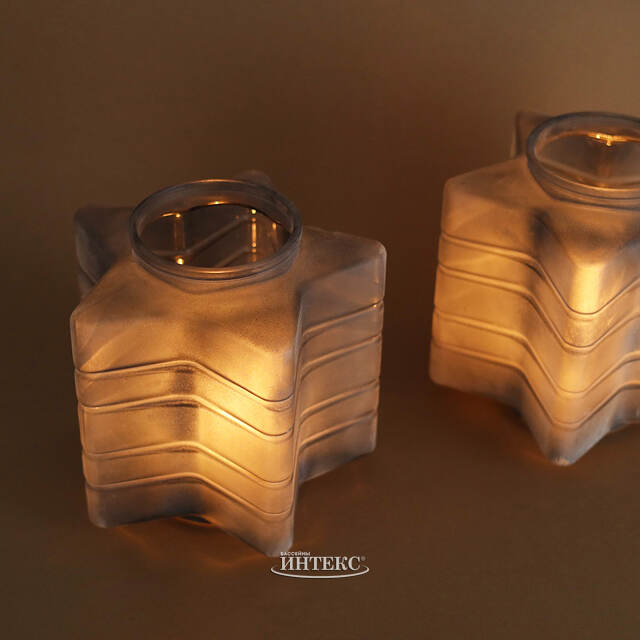 Стеклянный подсвечник Blue Frosty 23 см Kaemingk