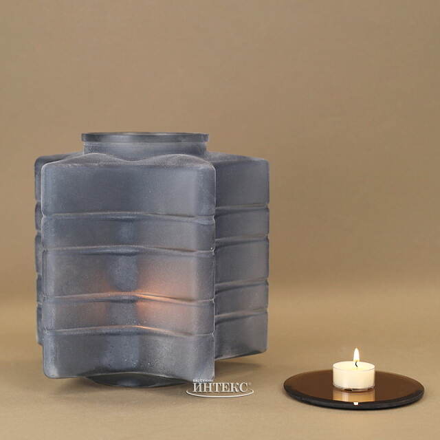 Стеклянный подсвечник Blue Frosty 23 см Kaemingk