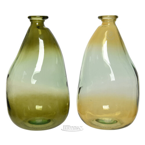 Стеклянная ваза-бутылка Olea 36 см оливковая Kaemingk