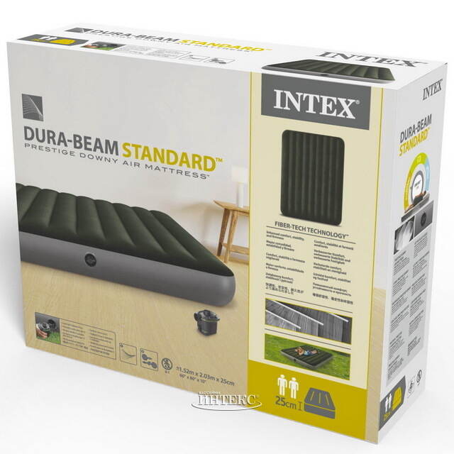 Надувной матрас с насосом Prestige Downy (Престиж Дауни) 152*203*25 см INTEX (Интекс)