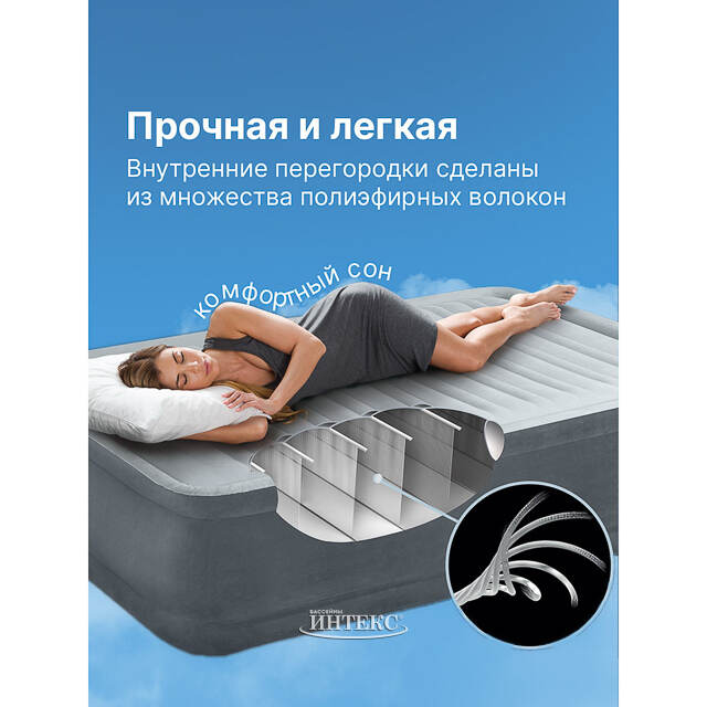 Надувная кровать с насосом Premaire I 99*191*46 см INTEX (Интекс)