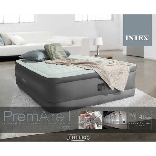 Надувная кровать с насосом Premaire I 137*191*46 см INTEX