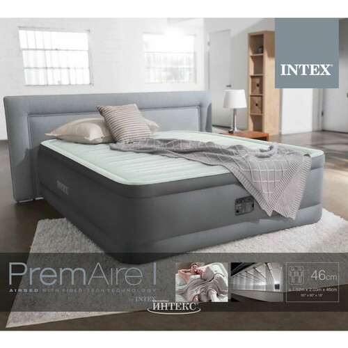 Надувная кровать с насосом Premaire I 152*203*46 см INTEX