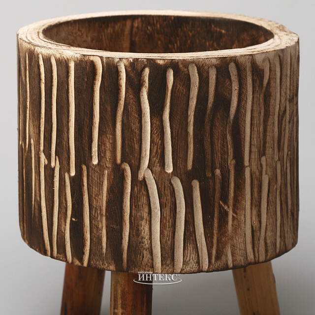 Деревянное кашпо на ножках Paulownia Cocoa 22 см Kaemingk