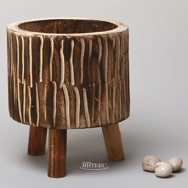 Деревянное кашпо на ножках Paulownia Cocoa 22 см Kaemingk