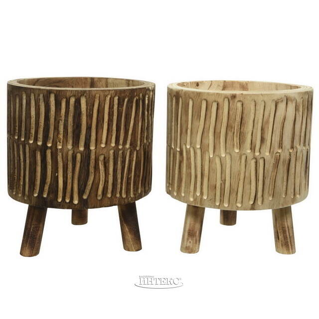 Деревянное кашпо на ножках Paulownia Cocoa 22 см Kaemingk