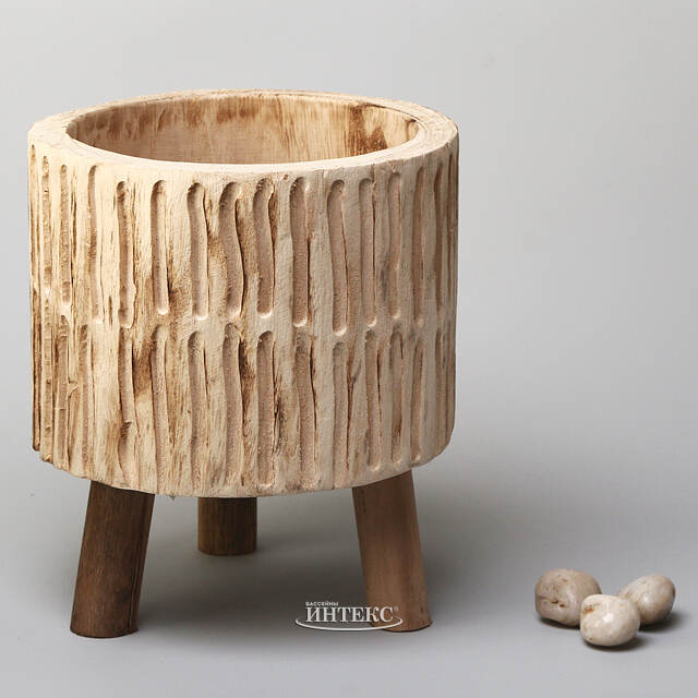 Деревянное кашпо на ножках Павловния Элмонд 22 см Kaemingk (Кейминг)