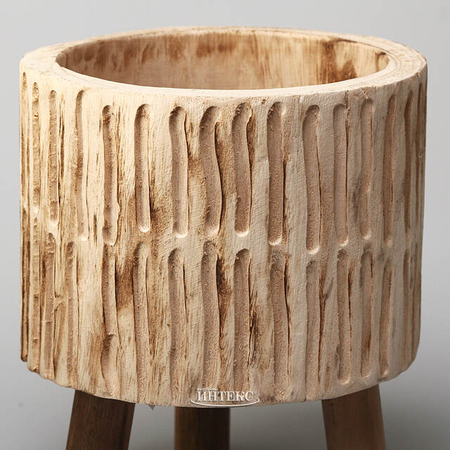 Деревянное кашпо на ножках Павловния Элмонд 22 см Kaemingk (Кейминг)