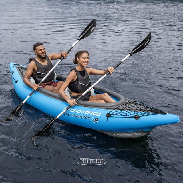 Надувная байдарка Champion-X2 (Чемпион -Икс2) двухместная 331*88 см + насос и весла Bestway (Бествей)
