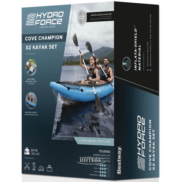 Надувная байдарка Champion-X2 (Чемпион -Икс2) двухместная 331*88 см + насос и весла Bestway (Бествей)