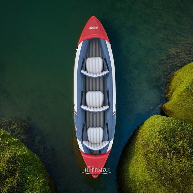 Надувная байдарка Rapid-X3 трехместная 381*100 см + насос и весла, серая Bestway (Бествей)