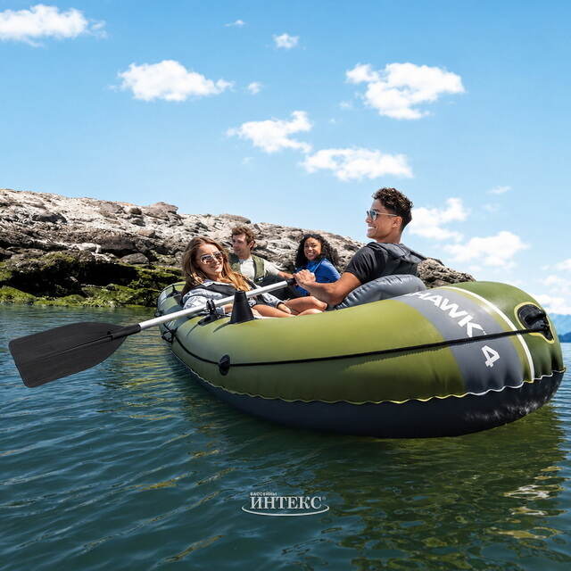Надувная лодка Seahawk (Сихок) четырехместная 351*145*48 см + насос и весла INTEX (Интекс)