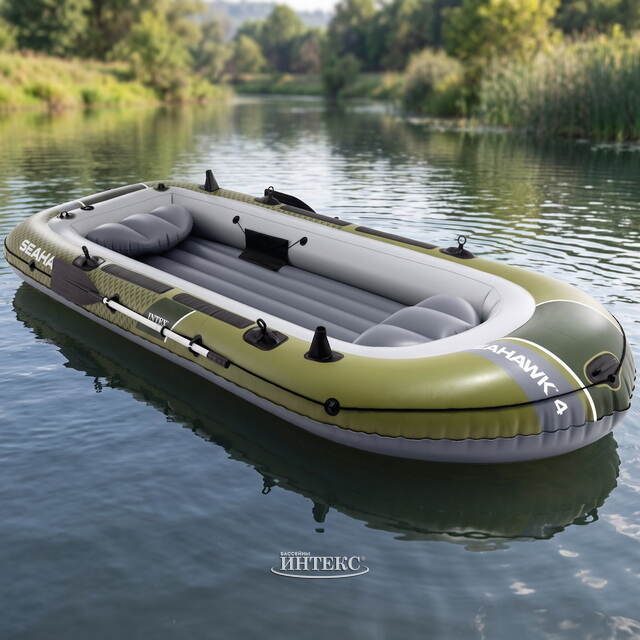 Надувная лодка Seahawk (Сихок) четырехместная 351*145*48 см + насос и весла INTEX (Интекс)