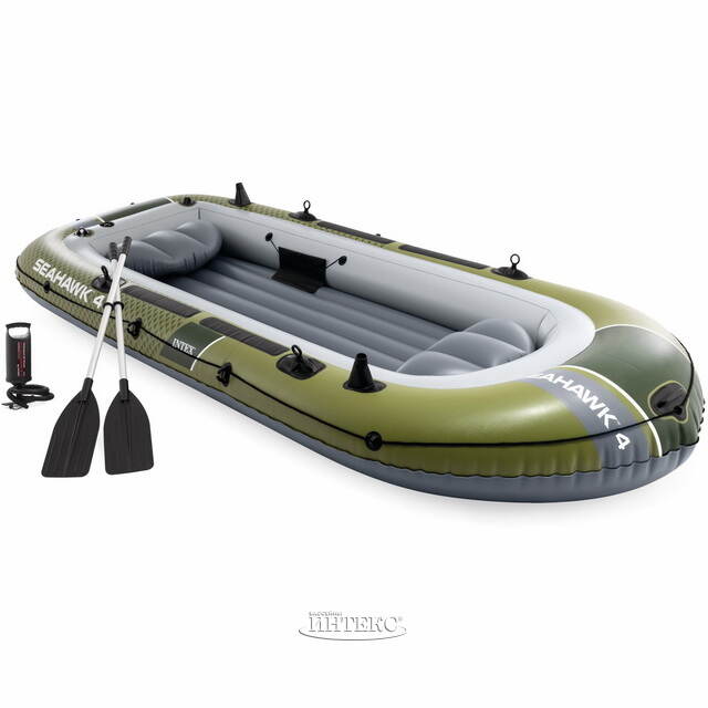Надувная лодка Seahawk (Сихоук) четырехместная 351*145*48 см + насос и весла INTEX (Интекс)