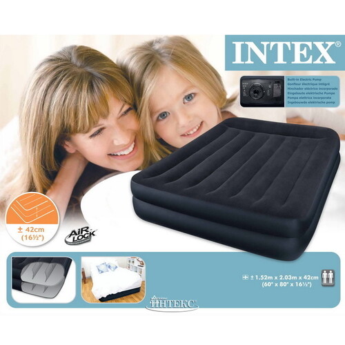 Надувная кровать с насосом Pillow Rest Plus 152*203*42 см INTEX