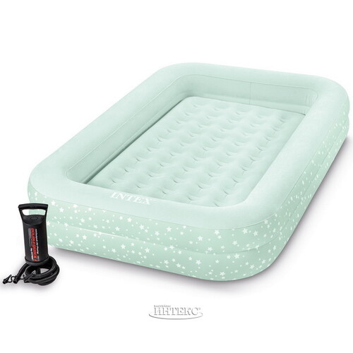 Детская надувная кровать с бортиками Kidz Travel Stars 107*168*25 см, ручной насос INTEX