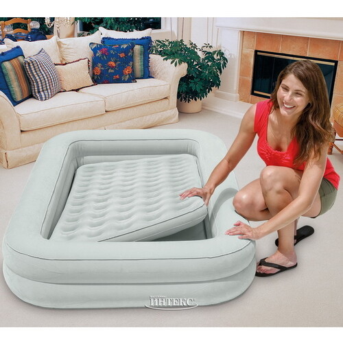 Детская надувная кровать с бортиками Kidz Travel 107*168*25 см, ручной насос INTEX