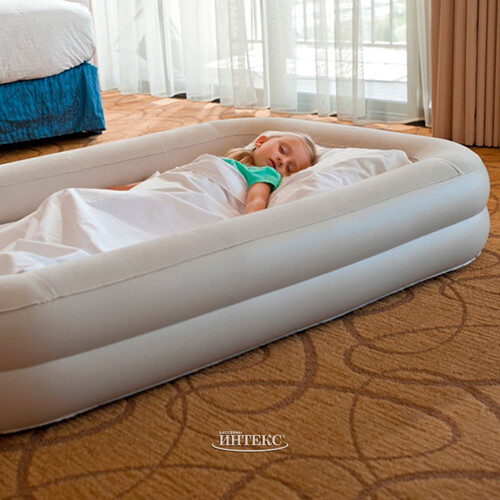 Детская надувная кровать с бортиками Kidz Travel 107*168*25 см, ручной насос INTEX