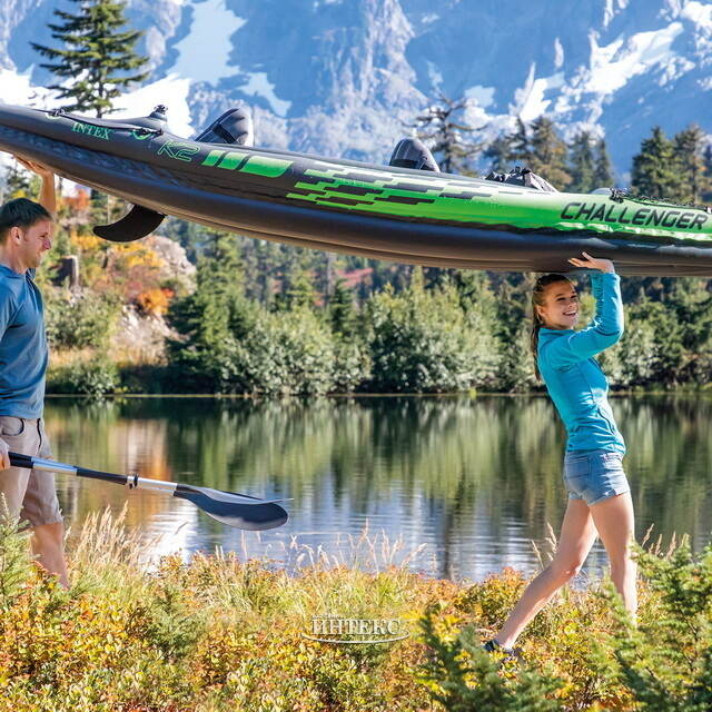 Надувная байдарка Challenger-К2 двухместная 351*76*38 см + насос и весла INTEX