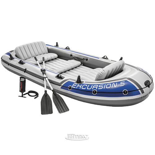 Надувная лодка Excursion-5-Set пятиместная 366*168*43 см + насос и весла уцененная INTEX