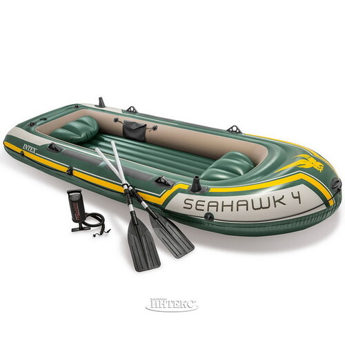 Надувная лодка SeaHawk 400-Set четырехместная 351*145*48 см + насос и весла, уцененная INTEX