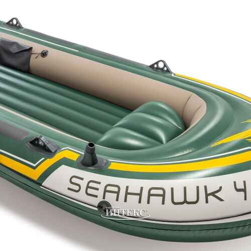 Надувная лодка SeaHawk 400-Set четырехместная 351*145*48 см + насос и весла, уцененная INTEX