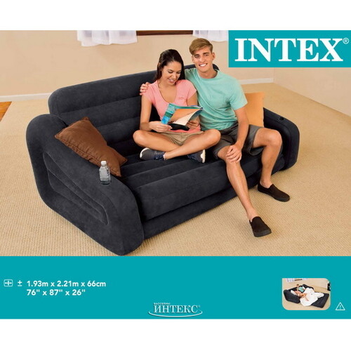 Надувной диван кровать 193*221*66 см черный INTEX