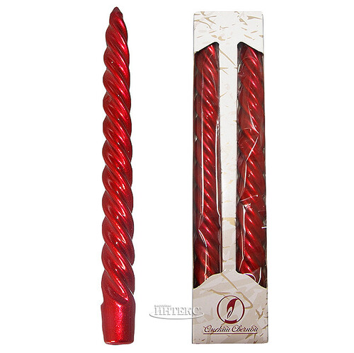 Свечи витые 24.5 см, 2 шт, красный металлик Омский Свечной