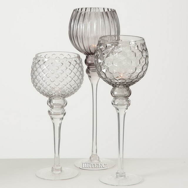 Набор стеклянных подсвечников - бокалов Модена 30-40 см серый, 3 шт Boltze (Больтце)