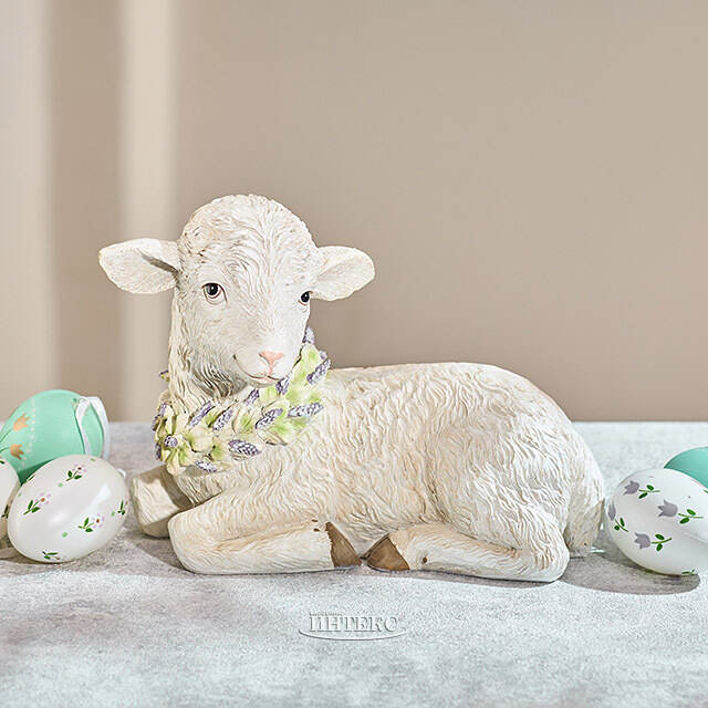 Декоративная фигурка Ягненок Жак с цветочным венком 15 см EDG (ЭДГ)