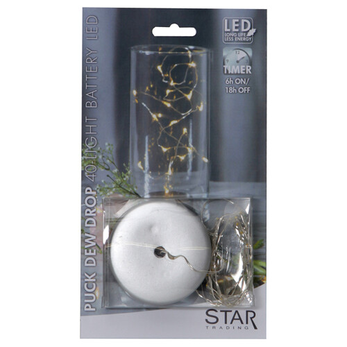 Светодиодная гирлянда Роса 2 м, 40 теплых белых LED ламп, серебряная проволока, с декоративным батареечным блоком, IP20 Star Trading