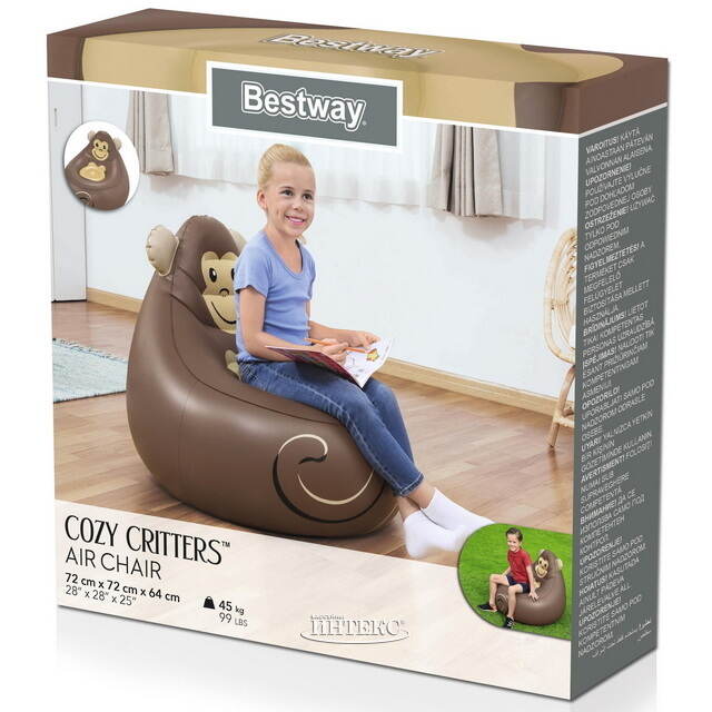 Детское надувное кресло Cozy Critters - Обезьянка 72*72*64 см Bestway (Бествей)
