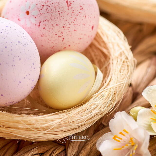 Пасхальное украшение Гнездо Птички Вивьен 10 см кремовое, 2 шт Koopman