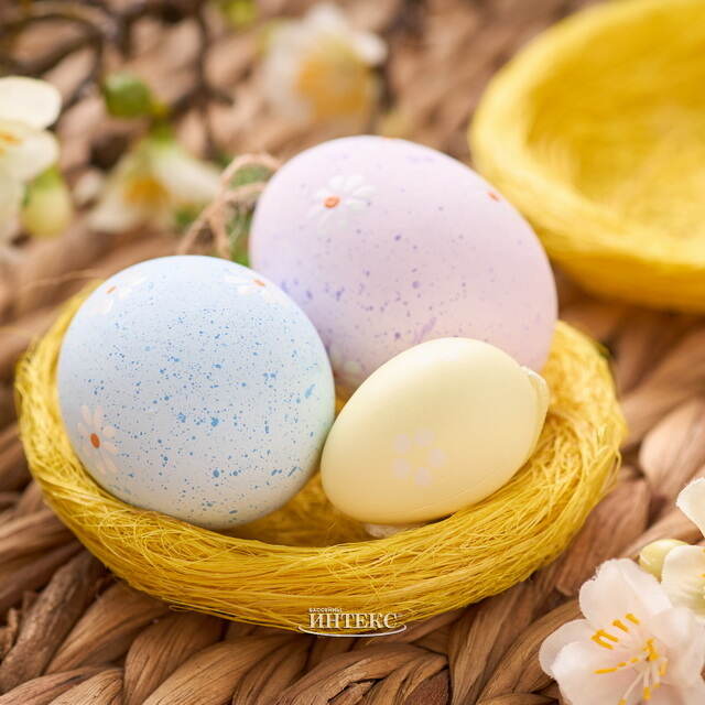 Пасхальное украшение Гнездо Птички Вивьен 10 см желтое, 2 шт Koopman