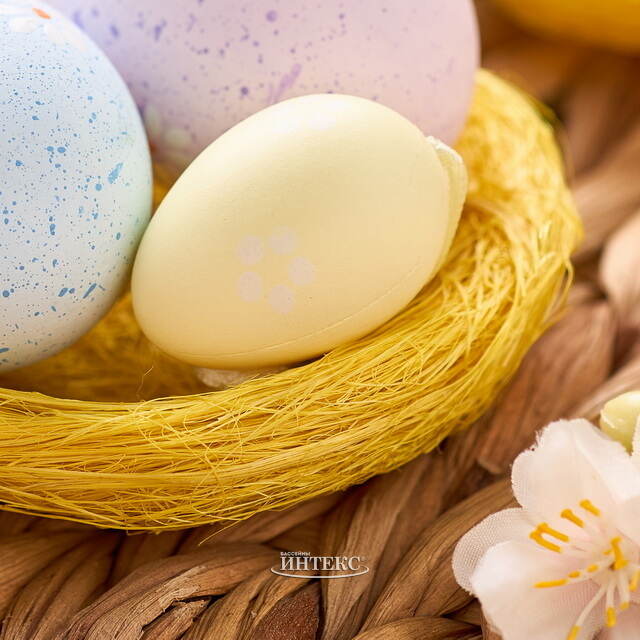 Пасхальное украшение Гнездо Птички Вивьен 10 см желтое, 2 шт Koopman