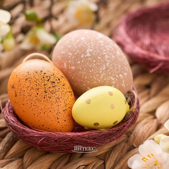 Пасхальное украшение Гнездо Птички Вивьен 10 см коричневое, 2 шт Koopman