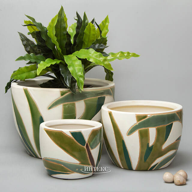 Набор декоративных кашпо Liana Leaf 14-26 см, 3 шт Kaemingk