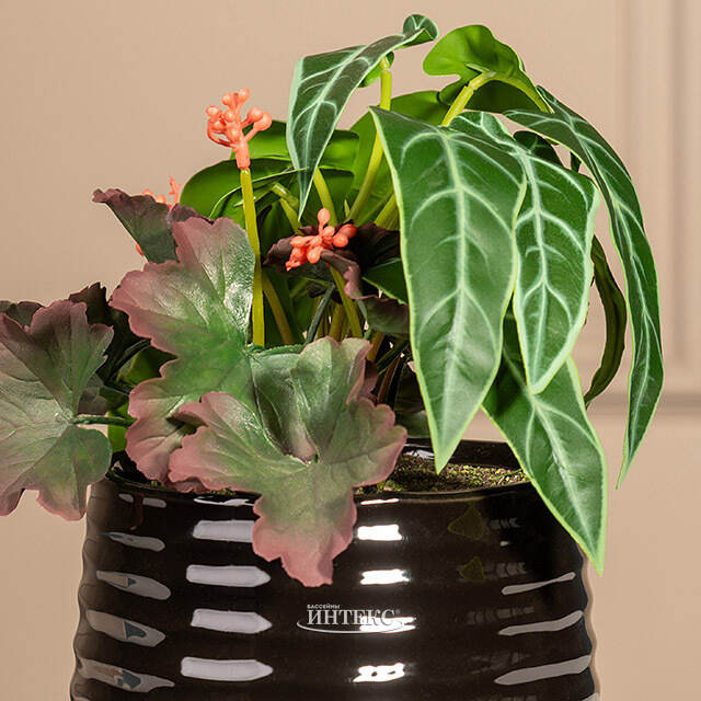 Композиция из искусственных цветов в горшке Алоказия Зелёная 25 см Kaemingk (Кейминг)