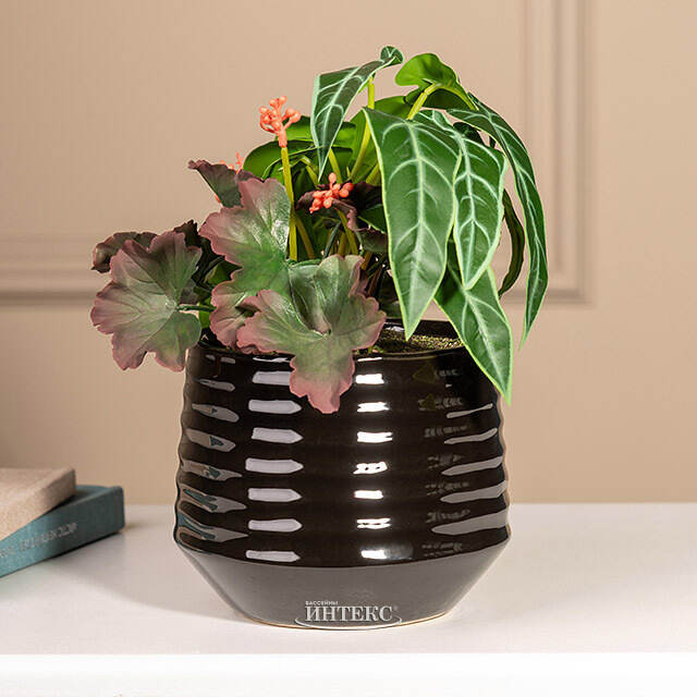 Композиция из искусственных цветов в горшке Алоказия Зелёная 25 см Kaemingk (Кейминг)