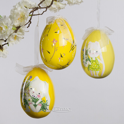 Пасхальные украшения Яйца Gentle Easter 12 см, 3 шт, желтые, подвеска Kaemingk