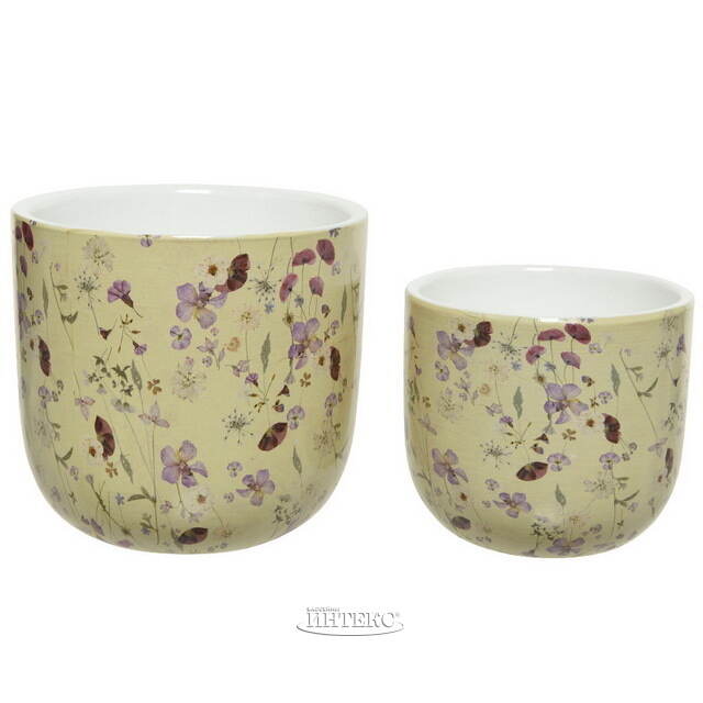 Набор декоративных кашпо Франсуаза 10-12 см, 2 шт, желтый, керамика Kaemingk