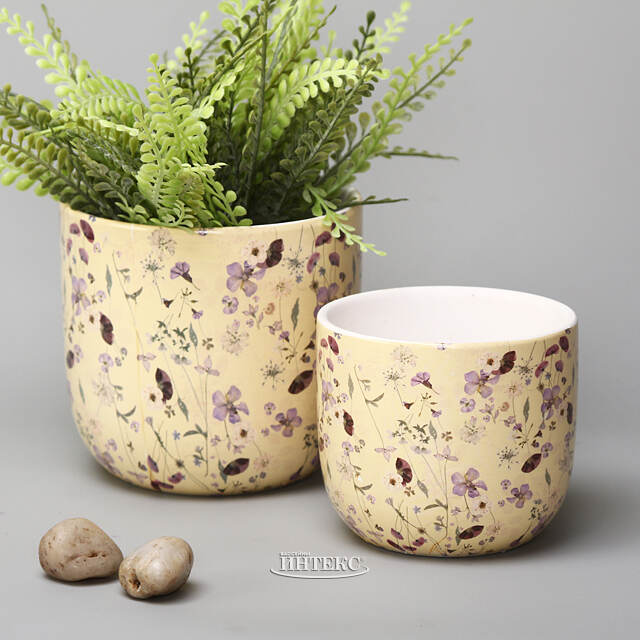 Набор декоративных кашпо Франсуаза 10-12 см, 2 шт, желтый, керамика Kaemingk