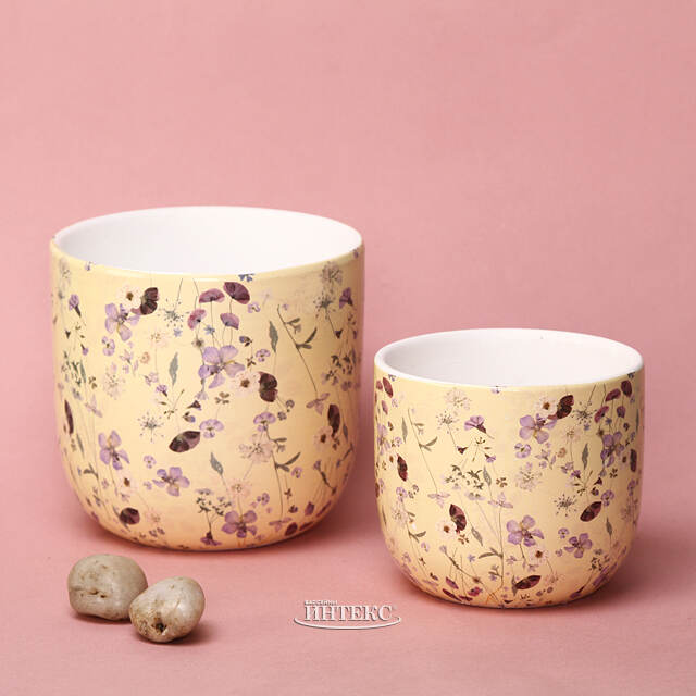 Набор декоративных кашпо Франсуаза 10-12 см, 2 шт, желтый, керамика Kaemingk