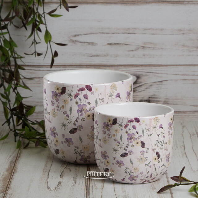 Набор декоративных кашпо Франсуаза 10-12 см, 2 шт, розовый, керамика Kaemingk