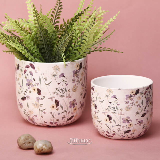 Набор декоративных кашпо Франсуаза 10-12 см, 2 шт, розовый, керамика Kaemingk