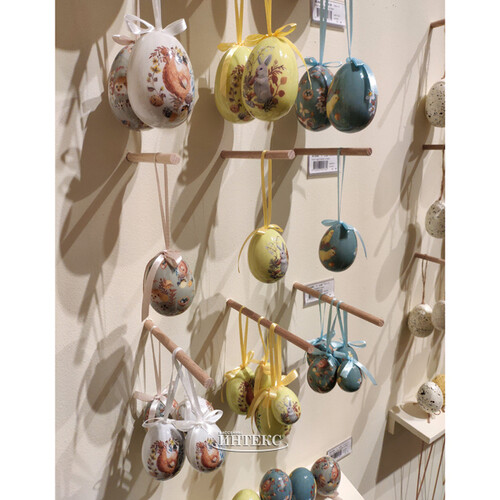 Пасхальные украшения Яйца с лентами - Деревенская сказка 8 см, 6 шт, подвеска Kaemingk