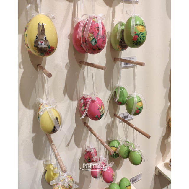 Декоративные пасхальные яйца с лентами Весенние трели 6 см, 6 шт, подвеска Kaemingk (Кейминг)