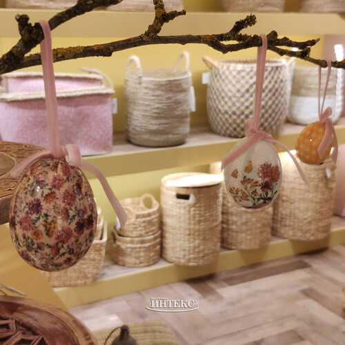 Пасхальные украшения Яйца с лентами - Полевые цветы 6 см, 6 шт, подвеска Kaemingk