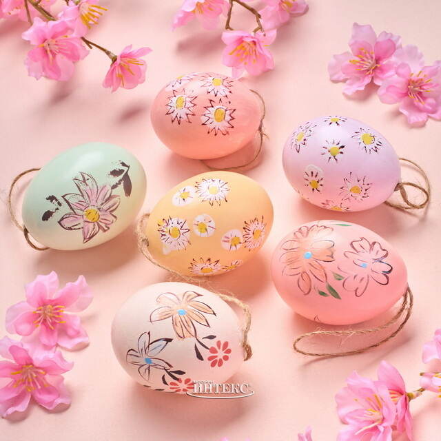 Подвесные украшения Яйца Солнечная Пасха 6 см, 6 шт, натуральные Kaemingk (Кейминг)