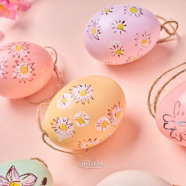 Подвесные украшения Яйца Солнечная Пасха 6 см, 6 шт, натуральные Kaemingk (Кейминг)